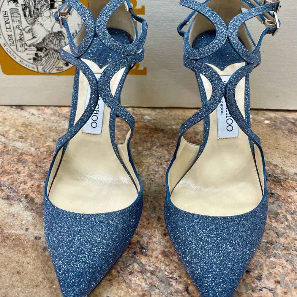 Jimmy Choo Glittery Blue Strappy Heels